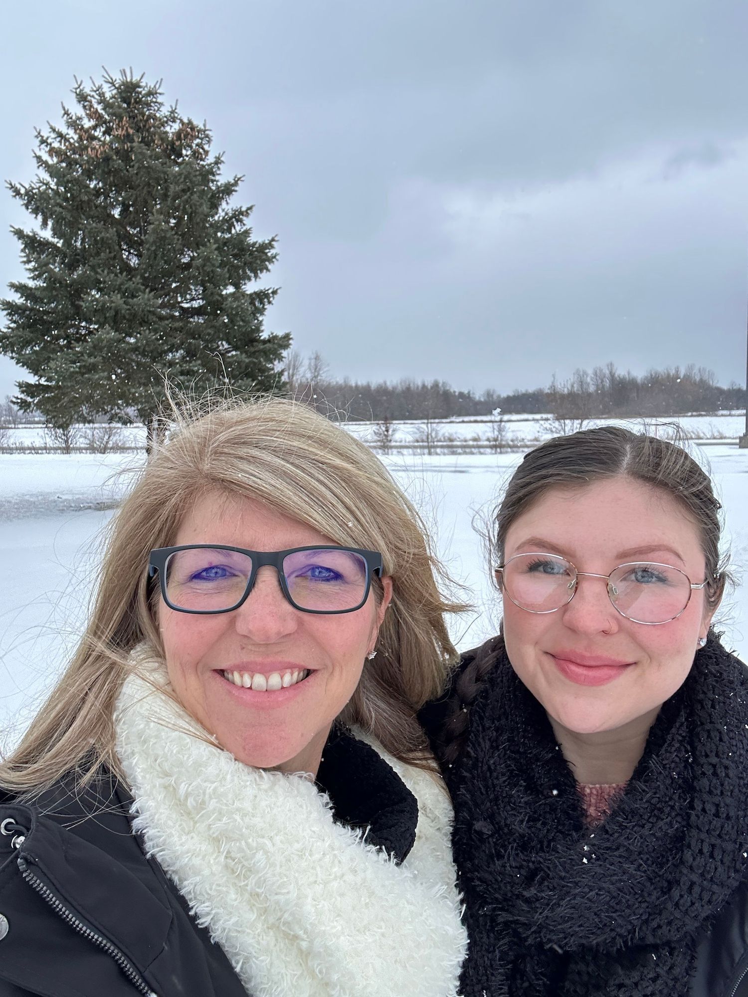 Mom and Daughter selfie in snowy, Michigan