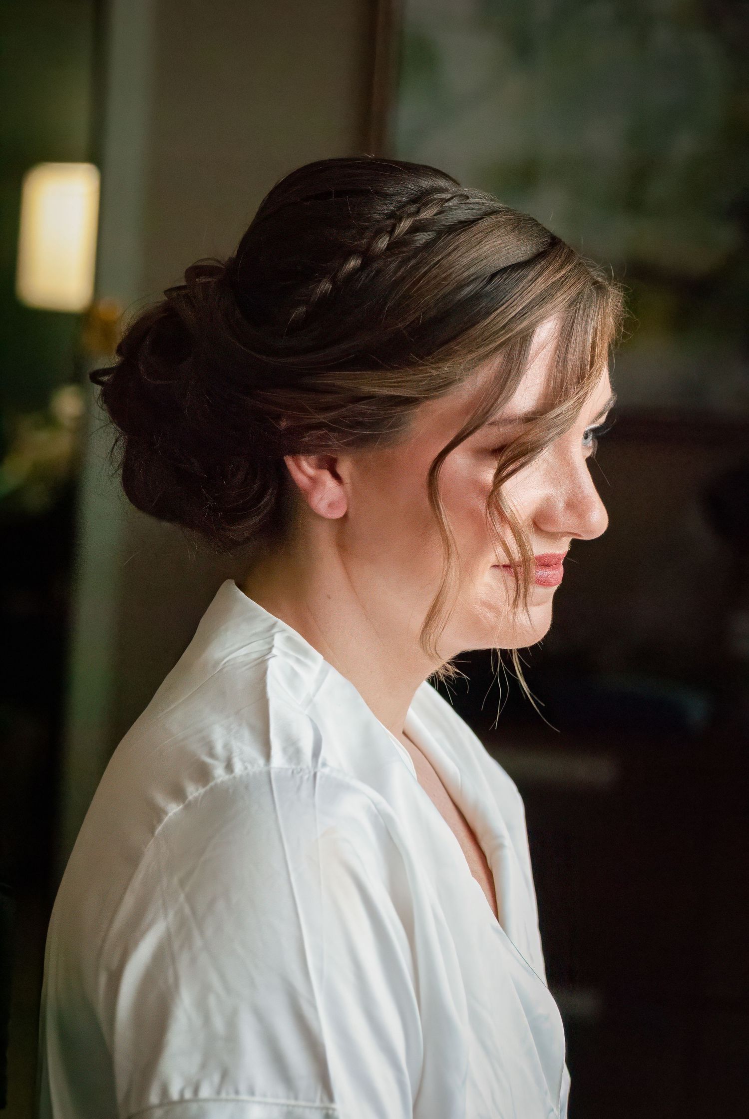 A series of profile views showing someone with brown hair in a white collared shirt looking to the side.