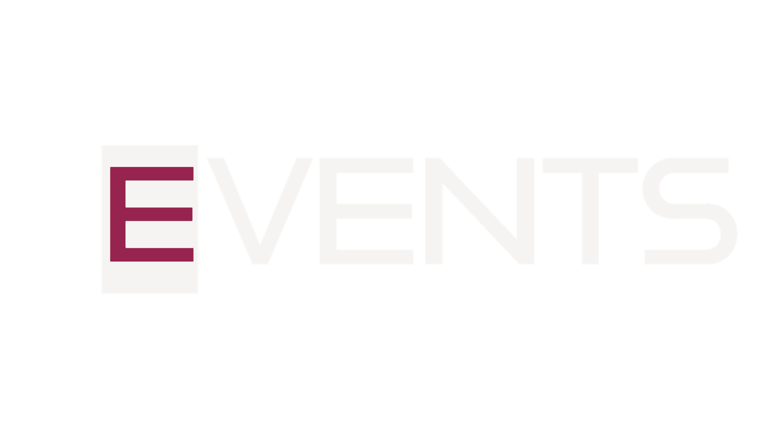 White and burgundy text spelling out EVENTS in bold typography against a black background.