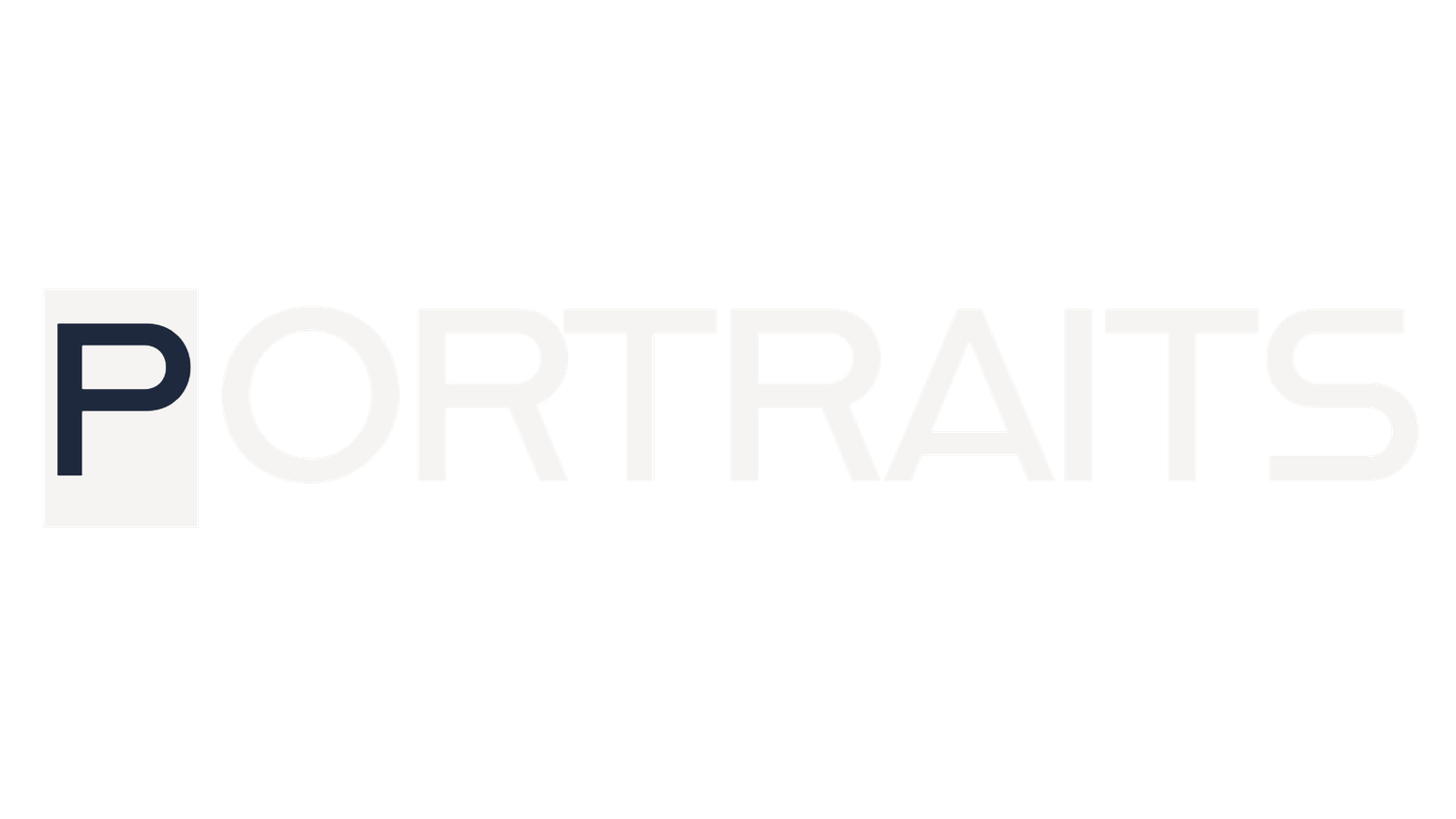 White text saying 'PORTRAITS' on black background with outlined bold lettering.