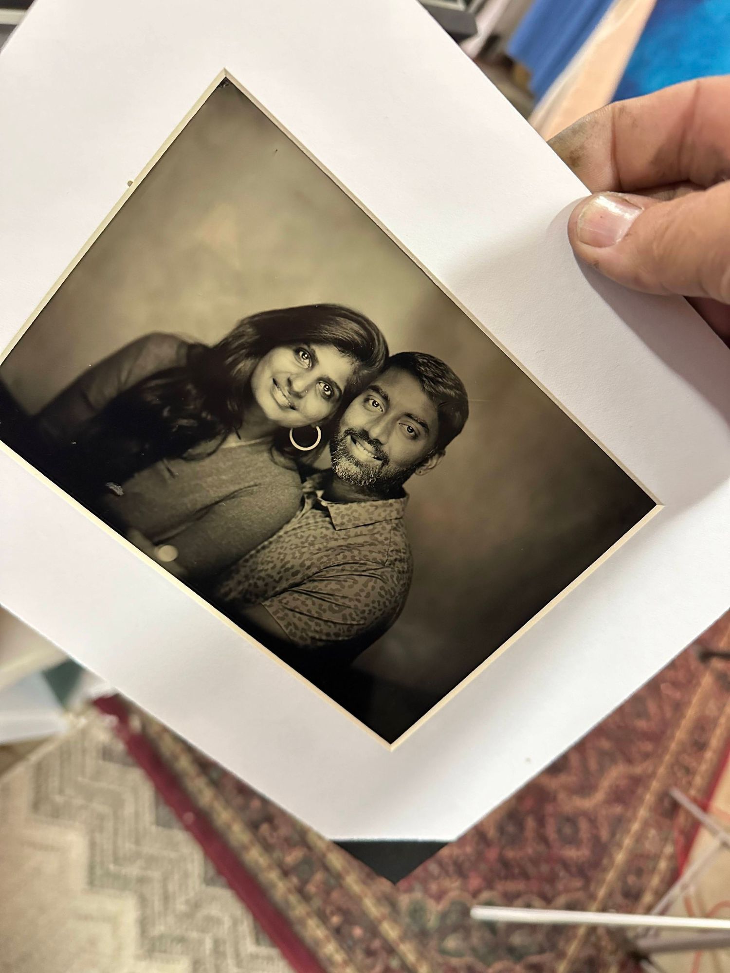 matted tintype portrait of couple