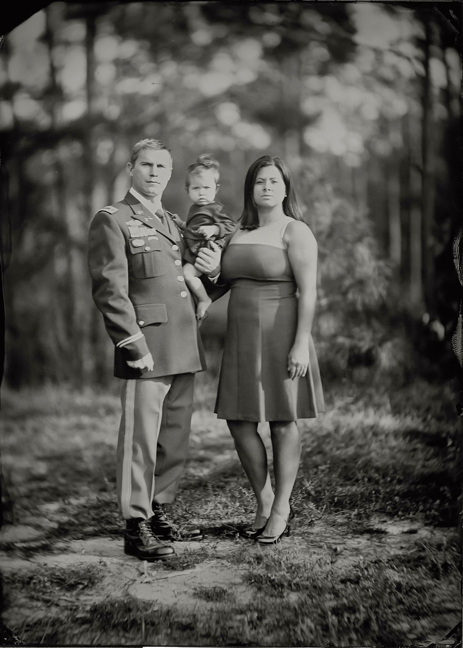 tintype portrait of Army soldier and family