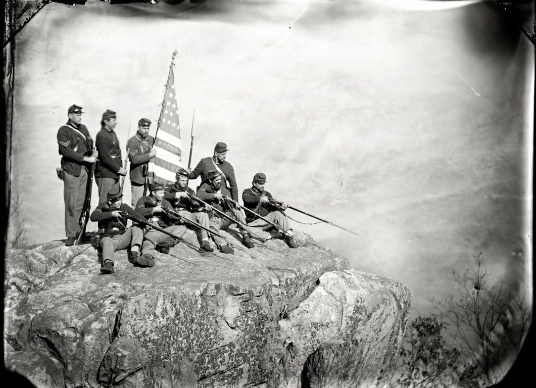 tintype of CW Union reenactors atop Lookout Mountain in Tennessee