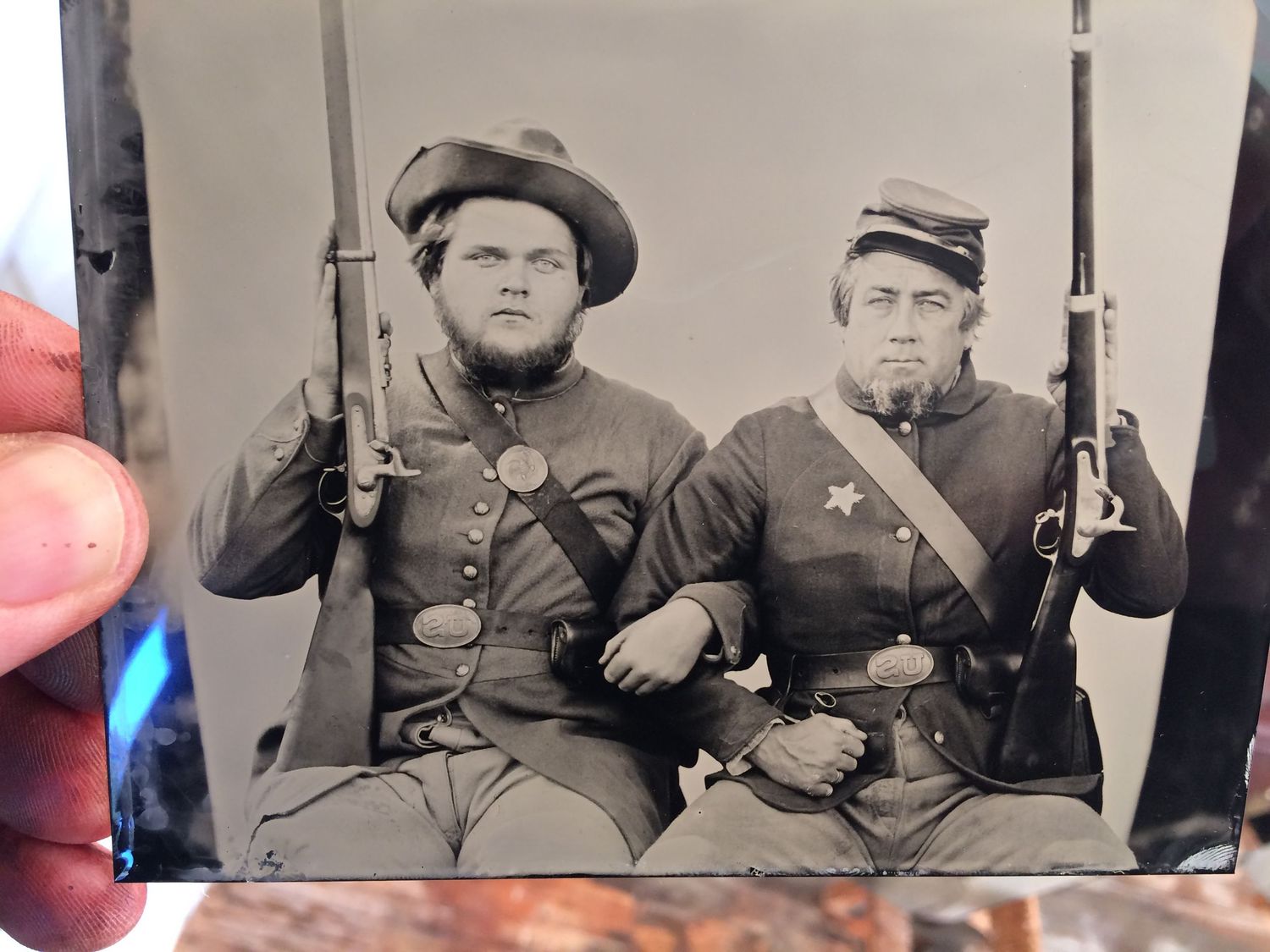 tintype portrait of reenacted Civil War soldiers