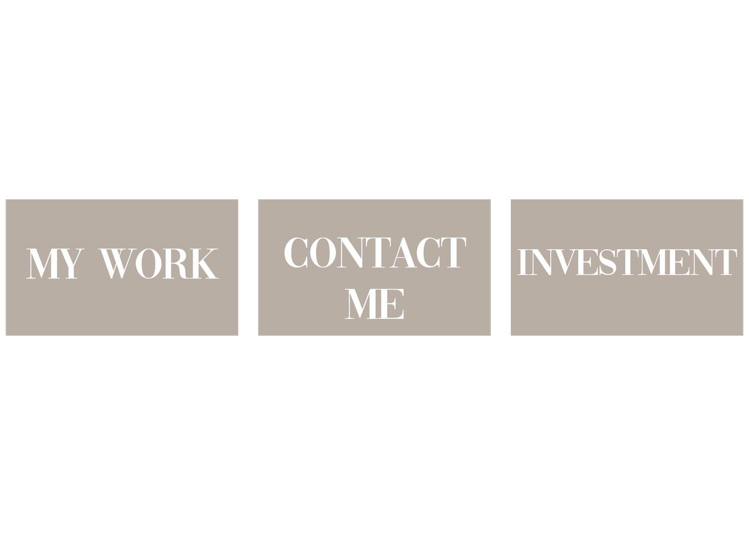 Navigation menu with three tan rectangular buttons showing My Work, Contact Me, and Investment.