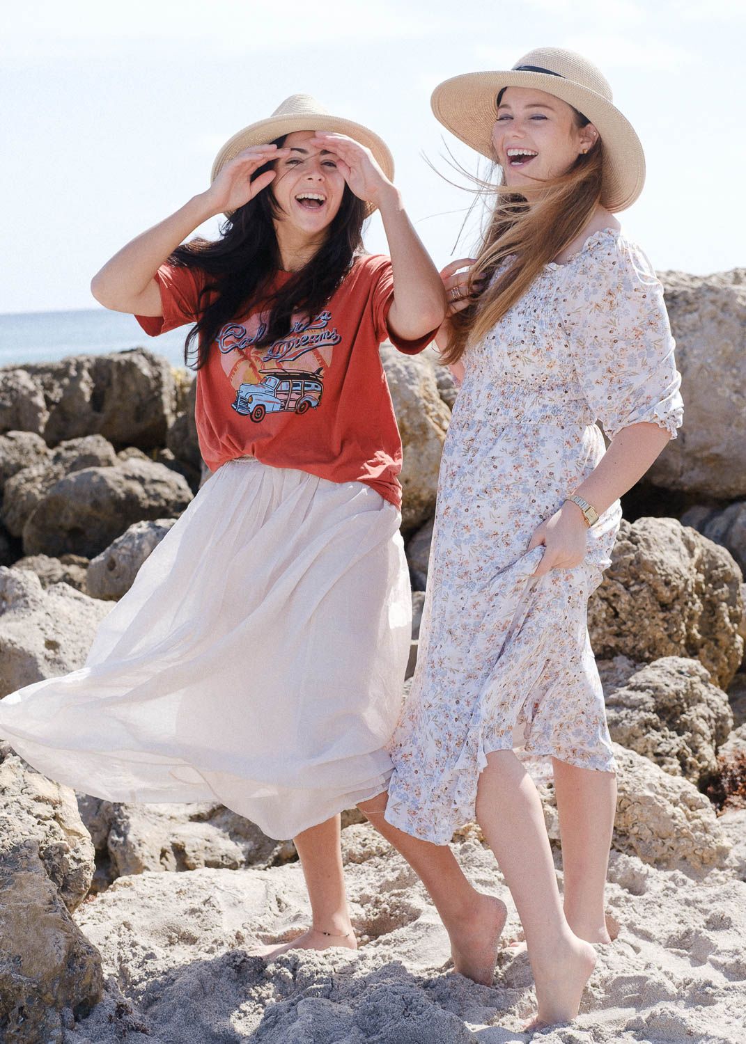 Lifestyle photo of two young women at the beach.