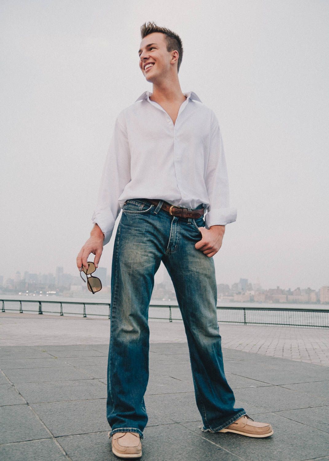 Fashion branding photo for clothing with a young man outside