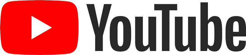 A YouTube logo with white text on a bright red background.