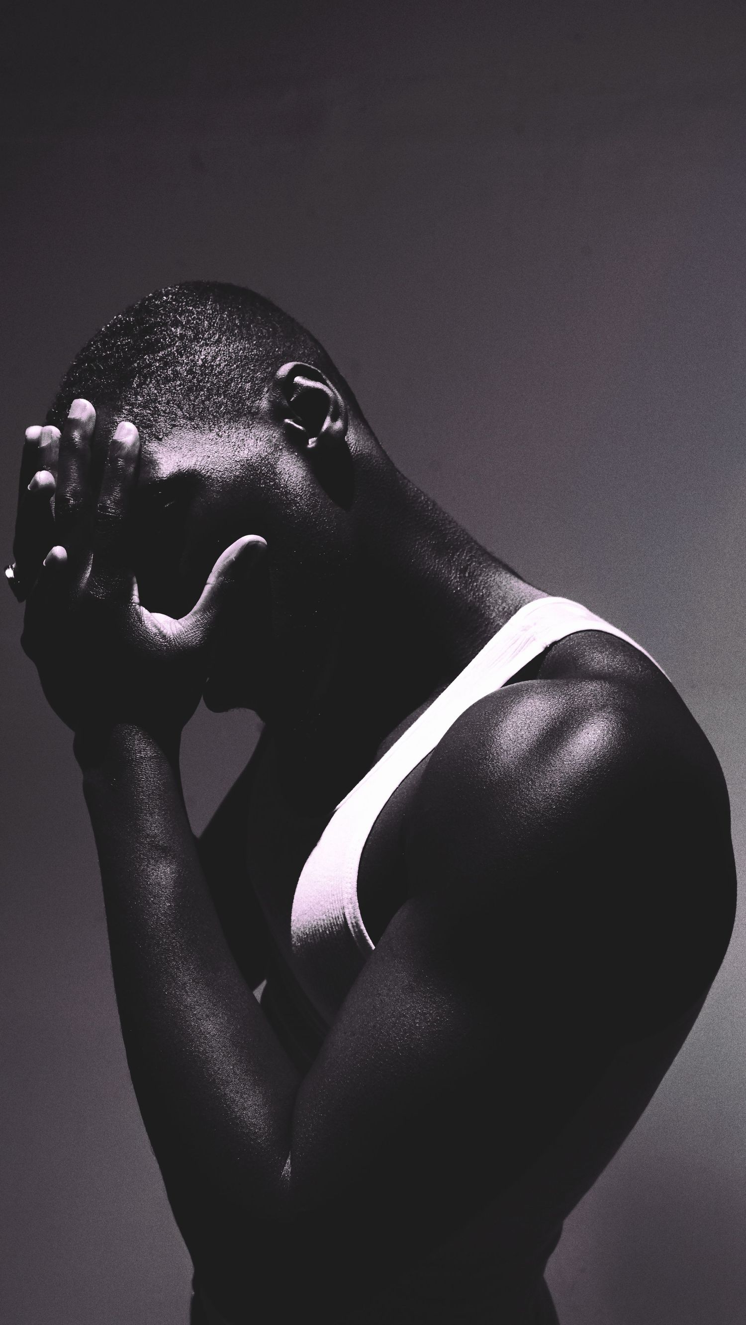 Artistic black and white portrait series showing silhouetted figure in dramatic lighting.