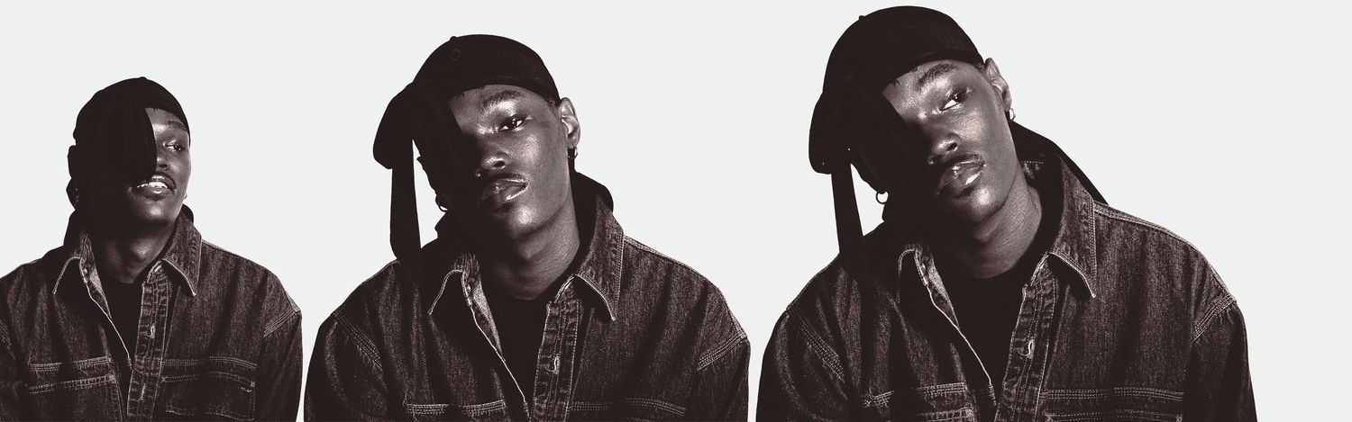 Black and white portrait sequence showing multiple poses against white background.