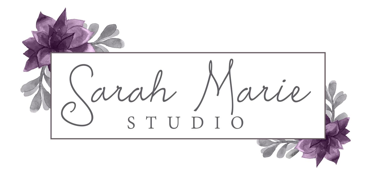 Elegant purple floral wedding photography studio logo design with decorative elements.
