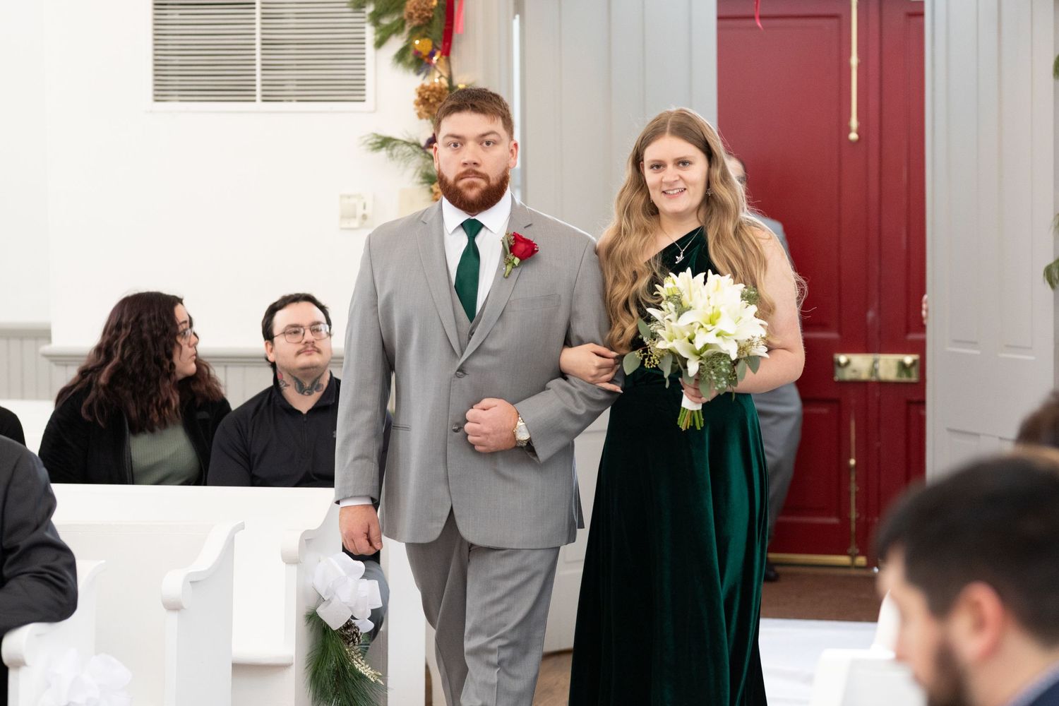 Indoor wedding ceremony at St. James Meeting House in Boardman, Ohio captured by Sarah Marie Studio