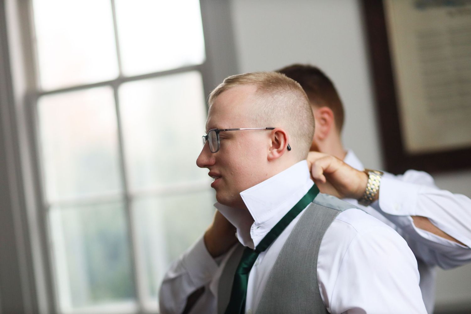 Indoor wedding ceremony at St. James Meeting House in Boardman, Ohio captured by Sarah Marie Studio