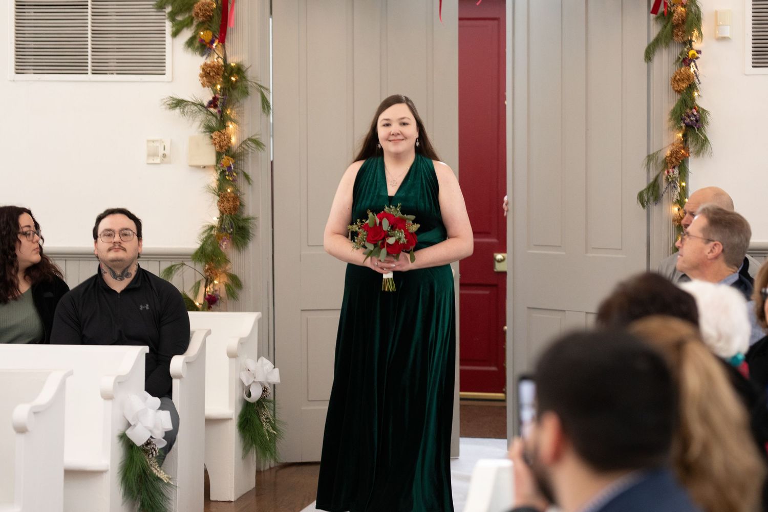 Indoor wedding ceremony at St. James Meeting House in Boardman, Ohio captured by Sarah Marie Studio