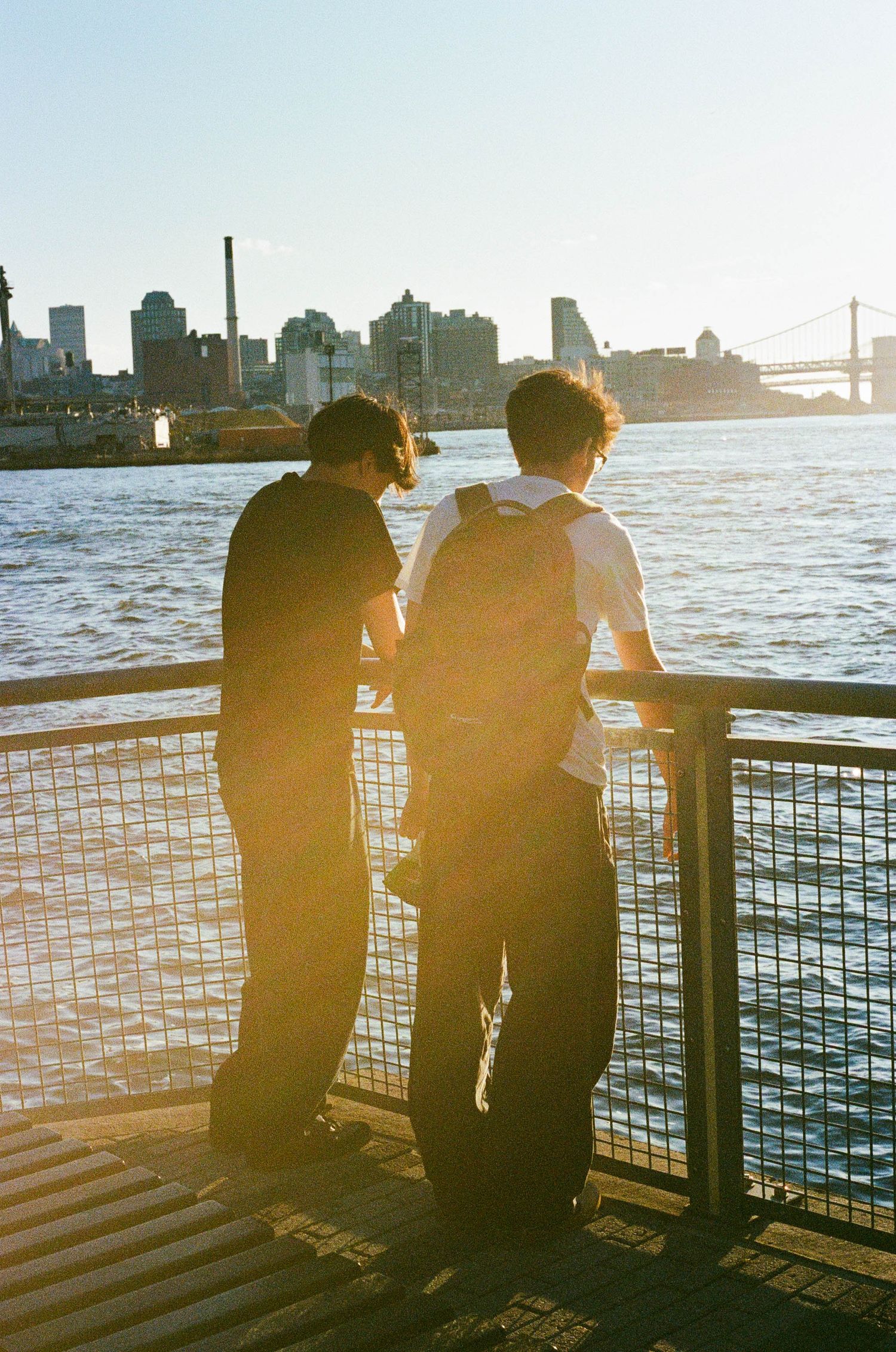 sunset in nyc. lens flare on 35mm film
