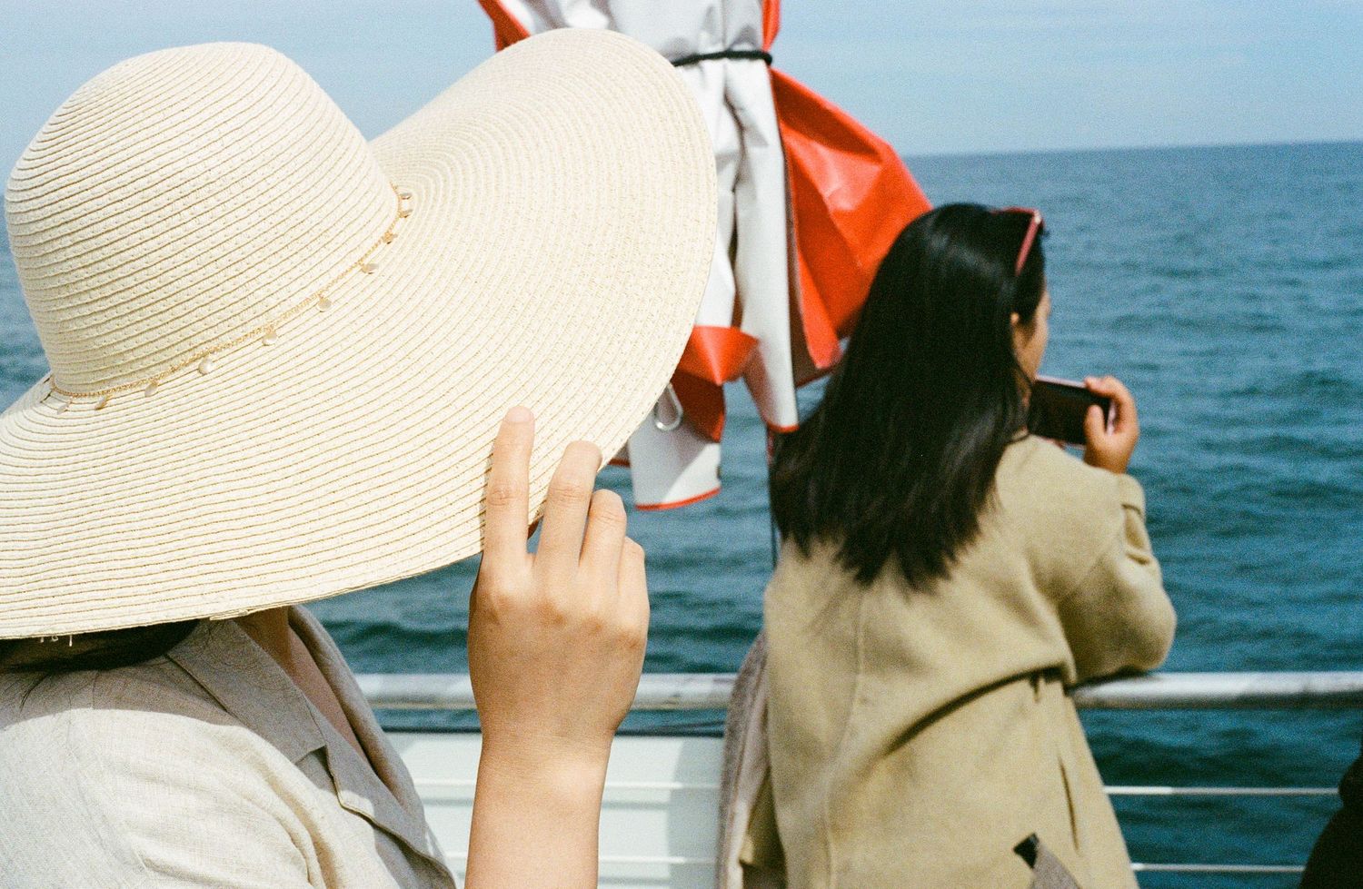 whale watching boat tour, photojournalist view. 35 mm film a24 vibes