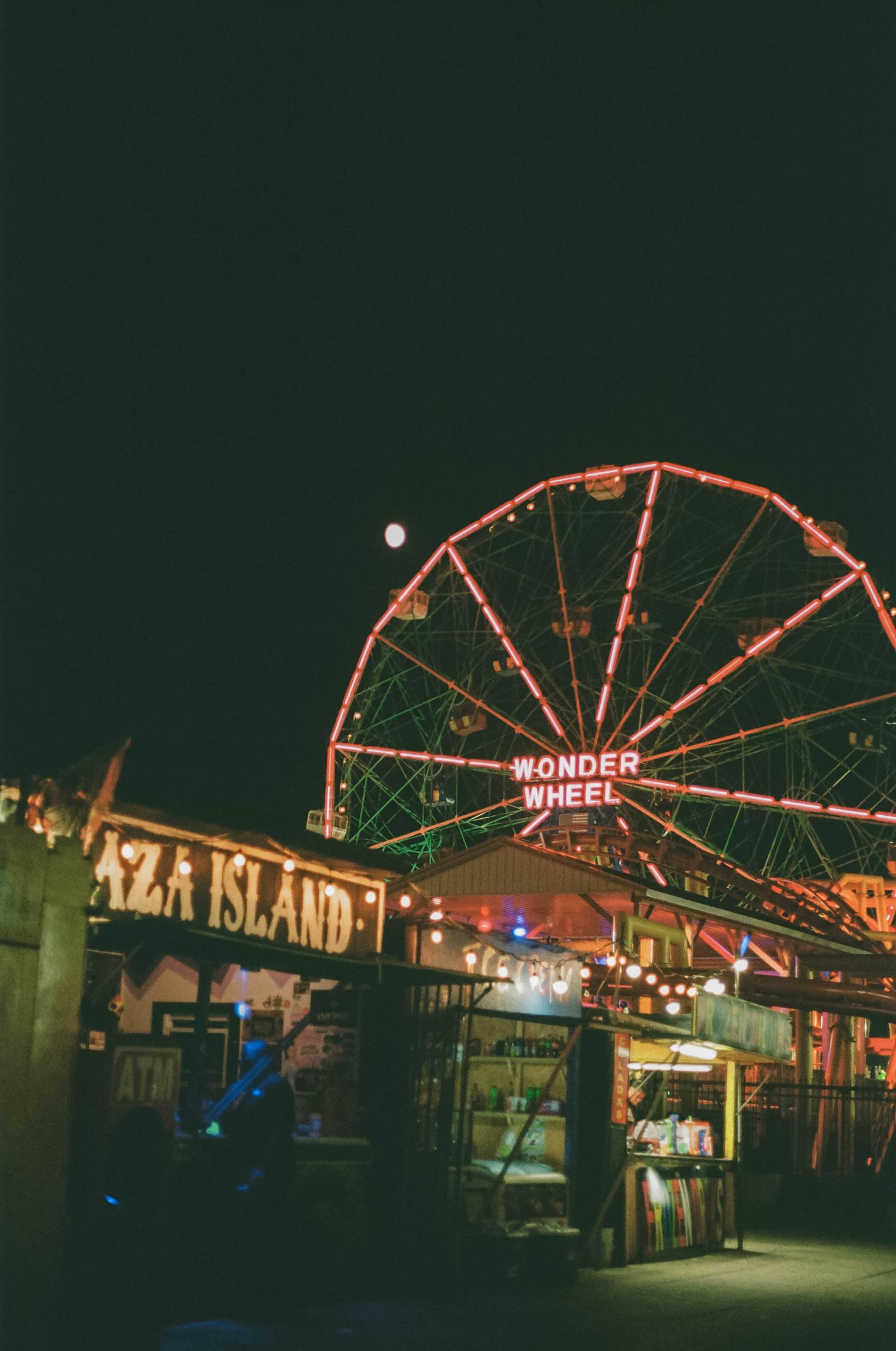 coney isalnd at night brooklyn on 35 mm film, night photography on film