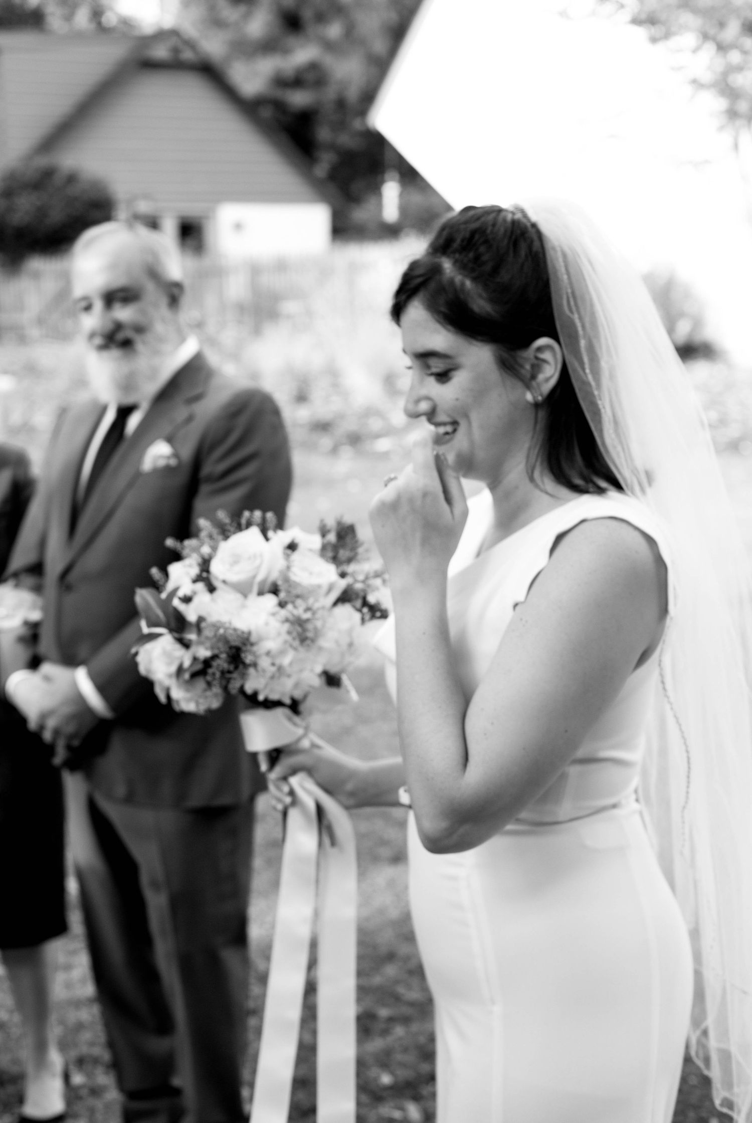 black and white candid film elopement bride