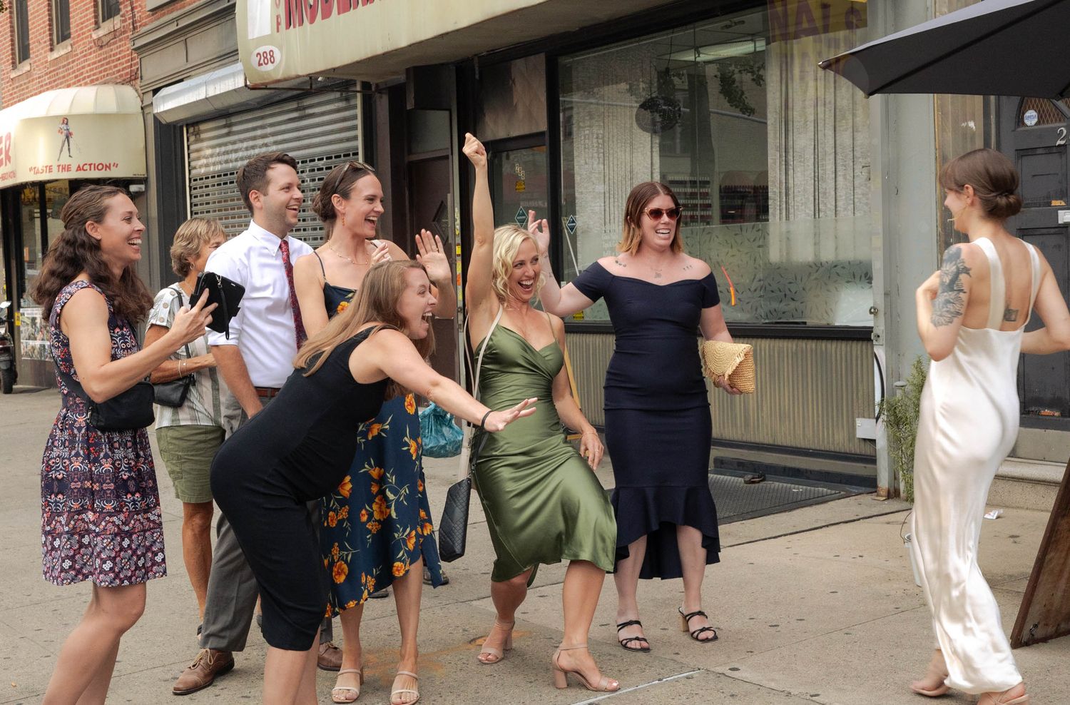 bride group photos with friends documentary and candid joy nyc
