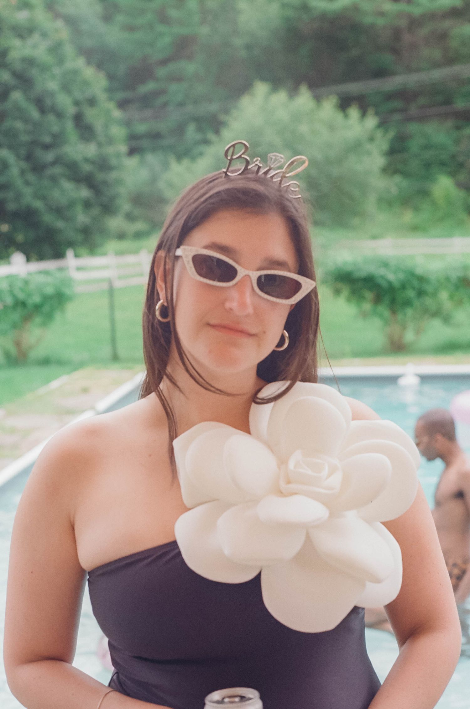 bridal party summer in 35mm film bride in sunglasses candid