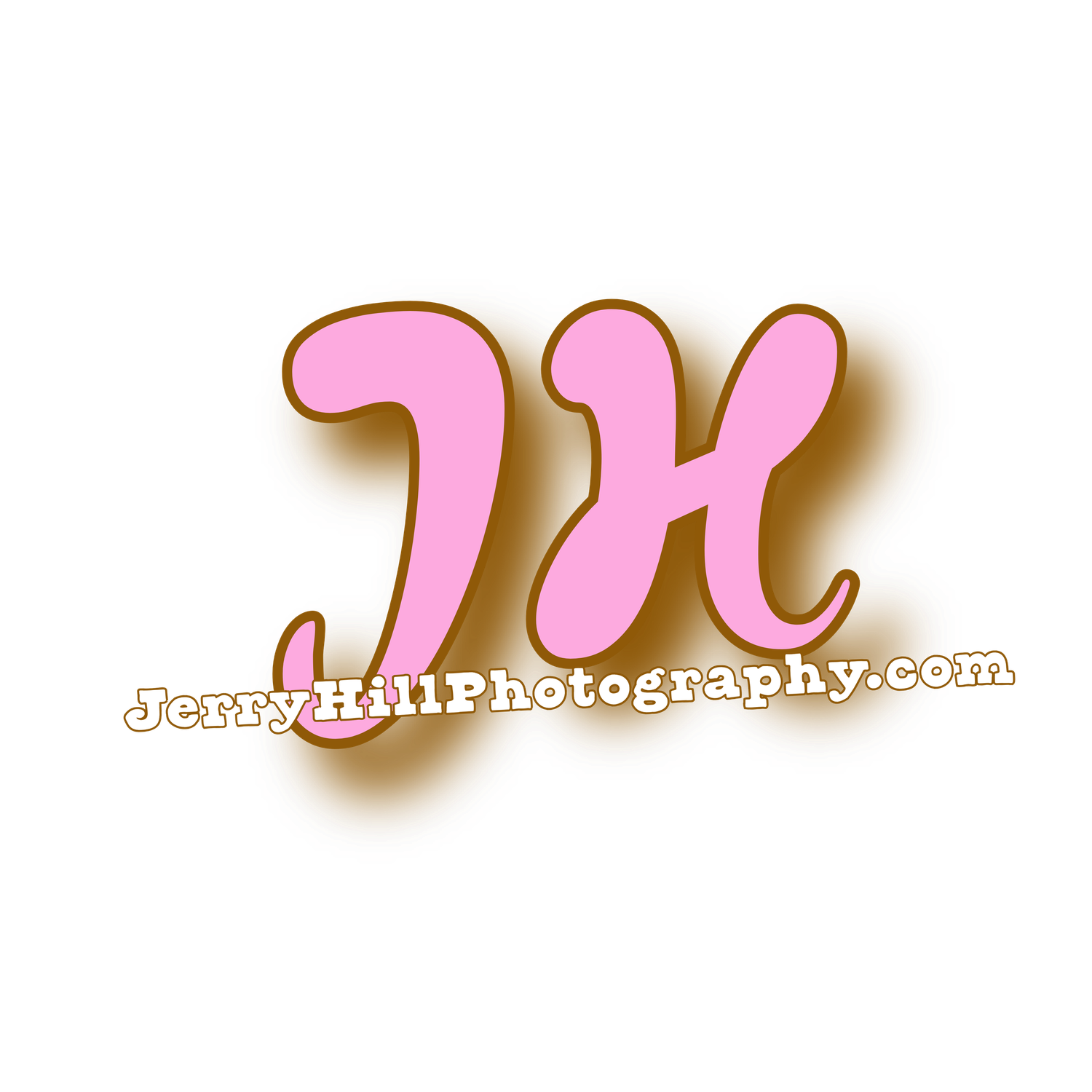 Jerry Hill Photography JH monogram logo in pink bubble letters on white background.