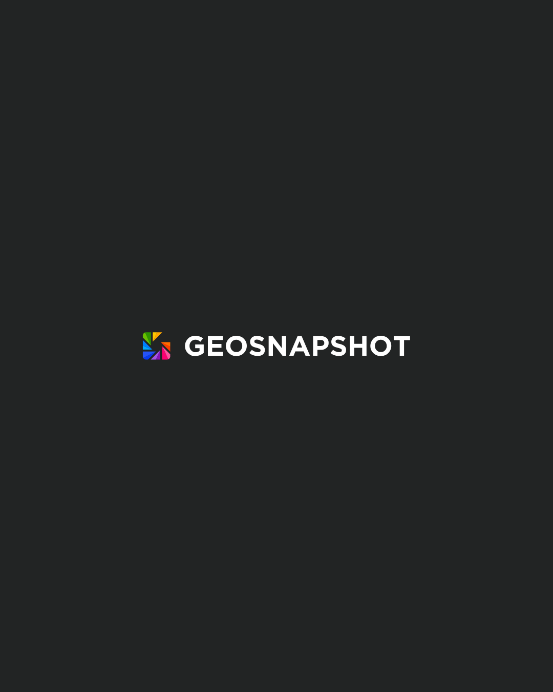 GeoSnapshot logo on dark background featuring colorful pinwheel icon and bold white text.