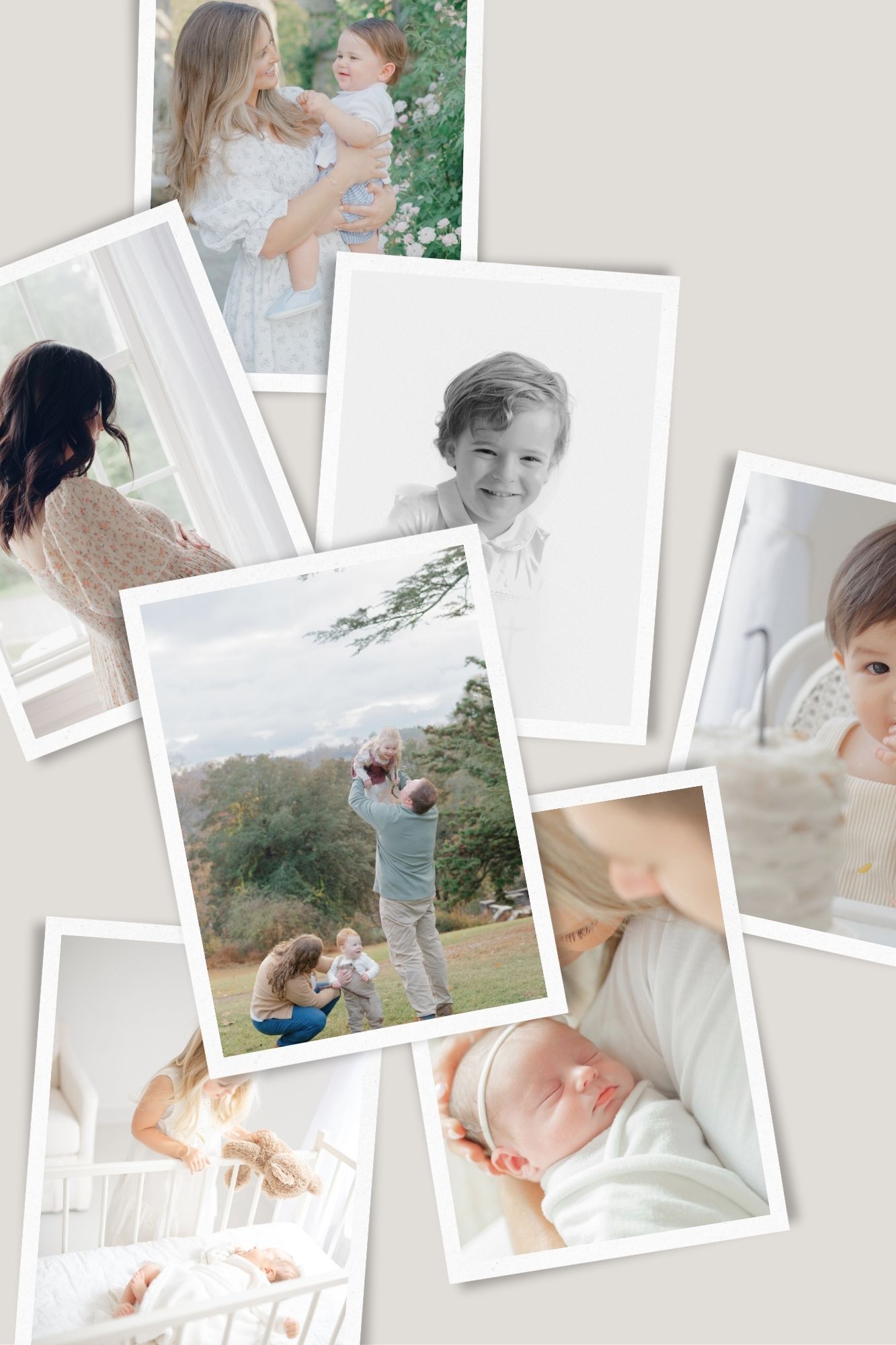 A soft, dreamy collage of lifestyle photographs arranged in an overlapping diagonal pattern with white borders.