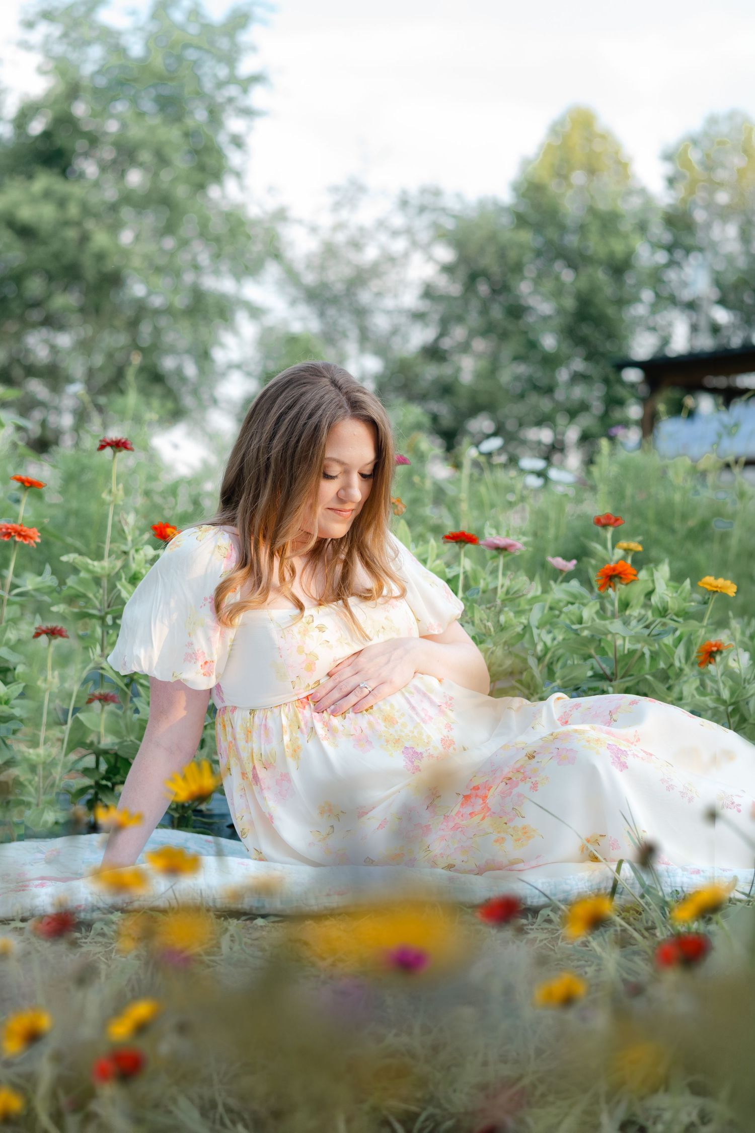 Maternity session among flowers in Richmond Virginia