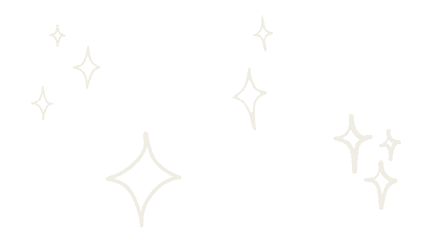 Simple white sparkle and star illustrations on black background.