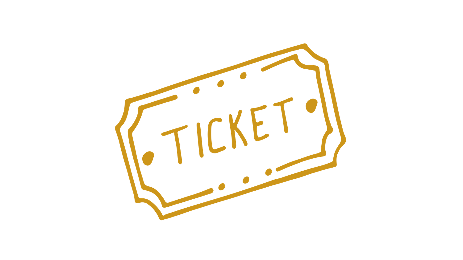 Vintage style golden admission ticket illustration on black background.