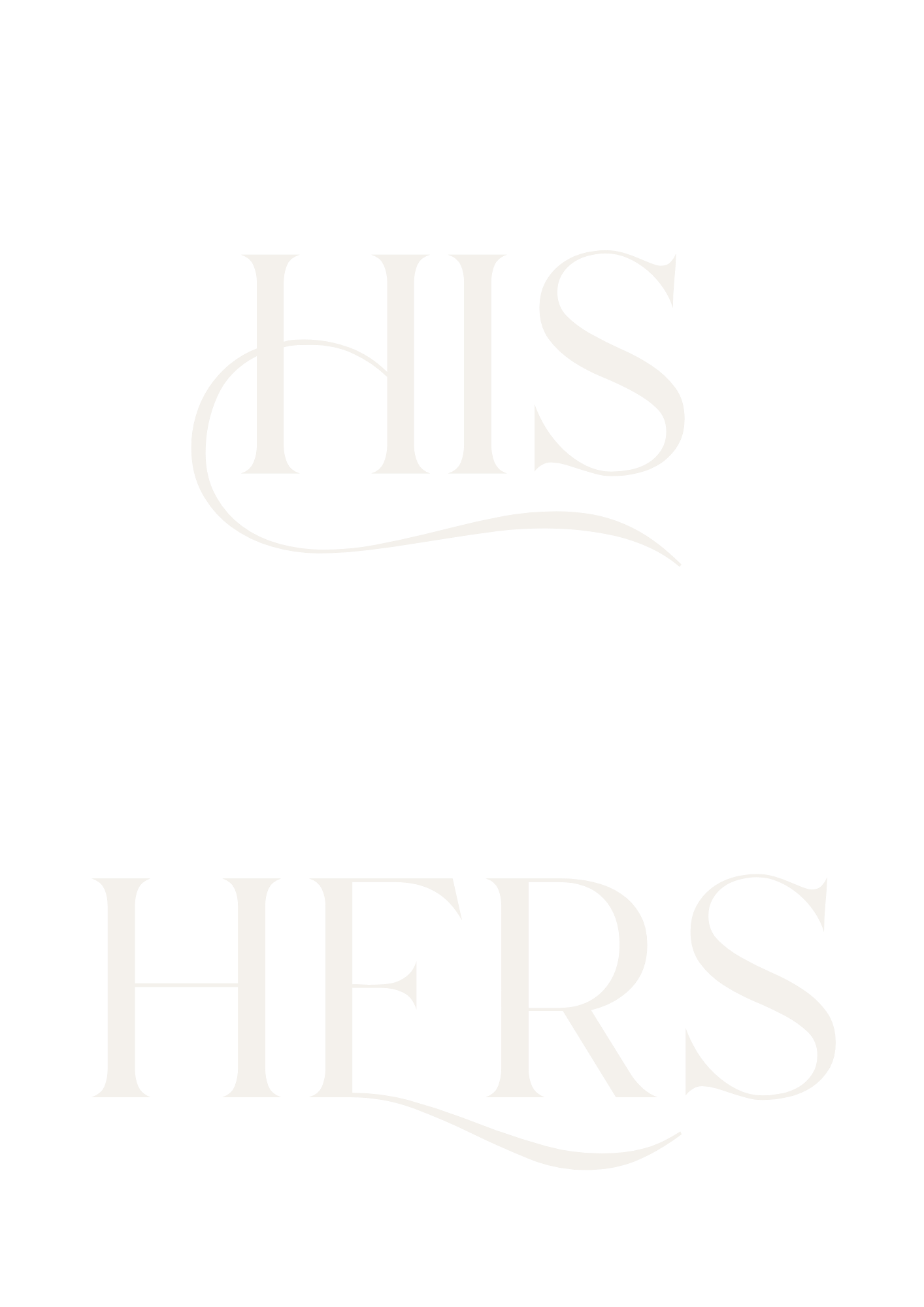 White text displaying 'HIS' and 'HERS' in an elegant serif font against a black background.