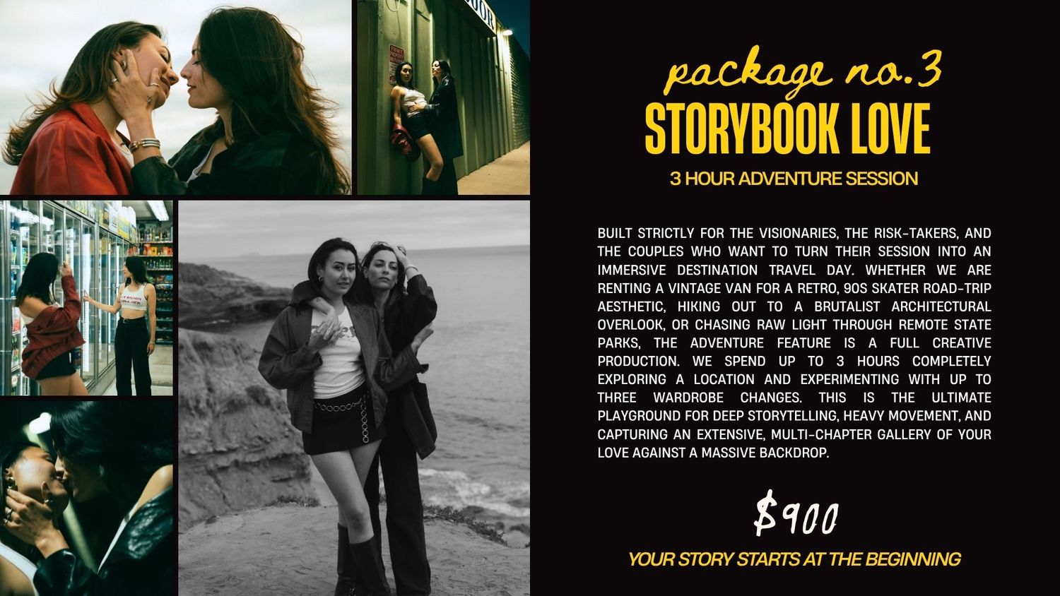 Romantic couple sharing an intimate moment during a storybook love photography session package priced at $100.