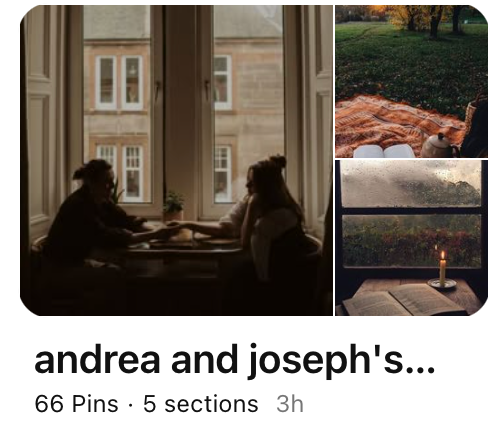 A moodboard collection of romantic lifestyle photos and scenes in warm earthy tones.