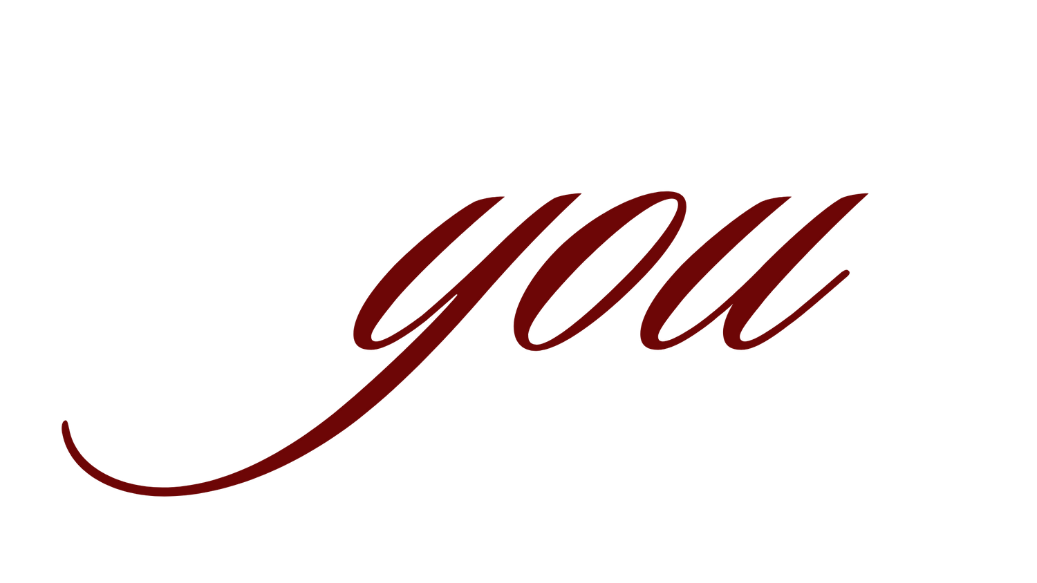 Stylized cursive text spelling 'you' in dark red against black background.