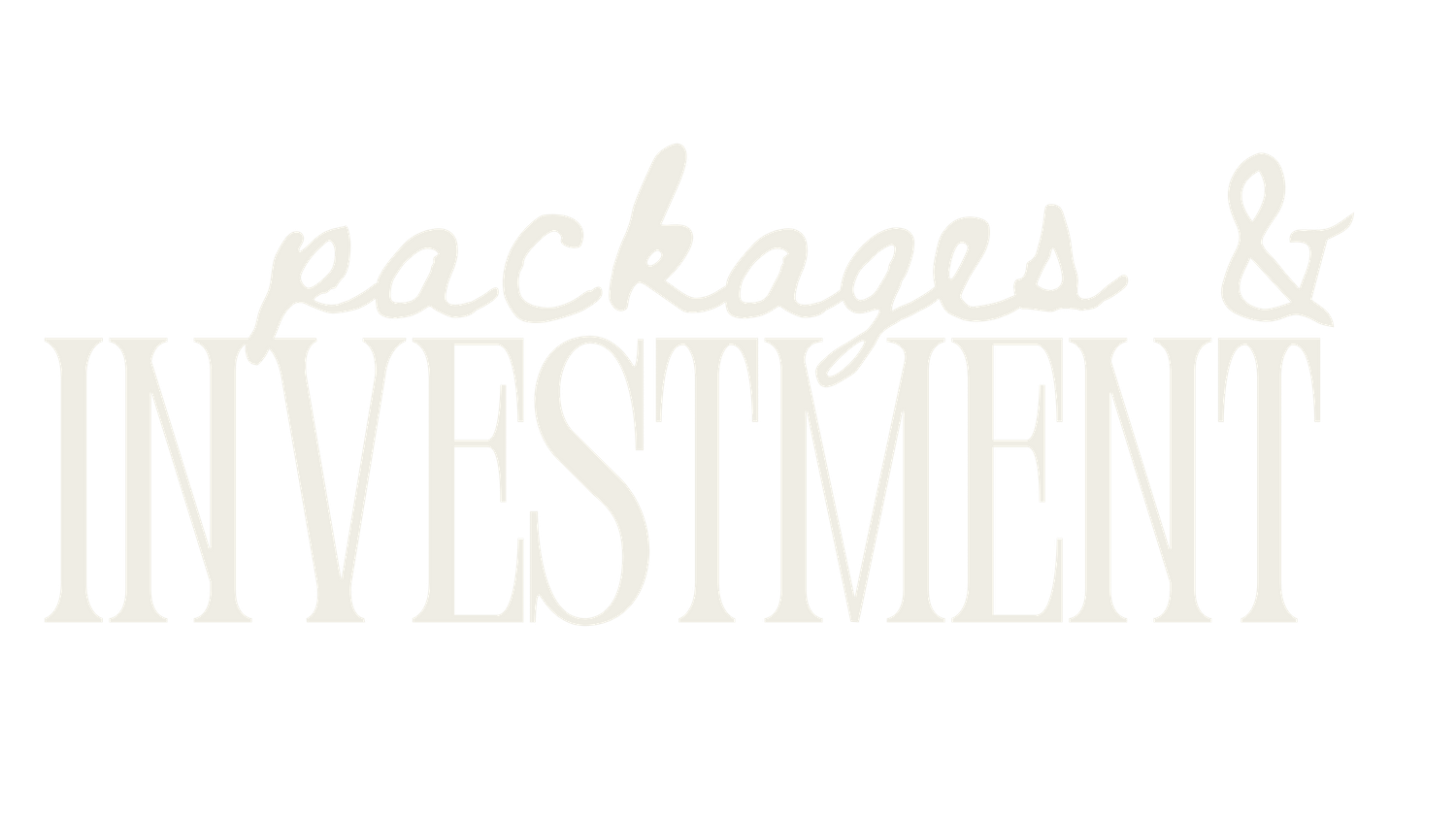 White text reading 'packages & investment' on black background.