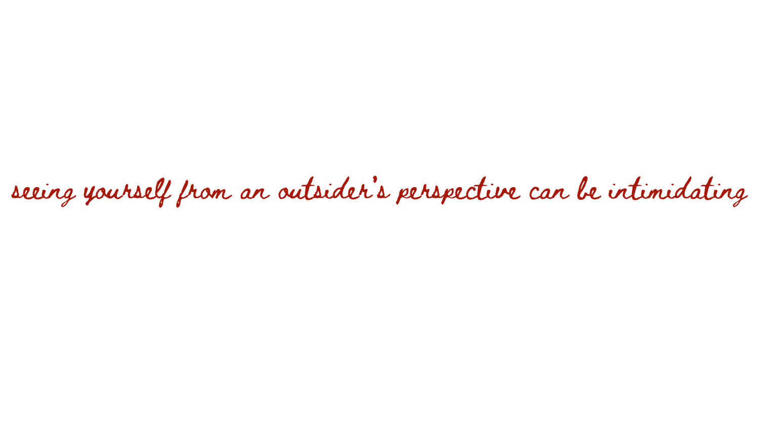 Red cursive text message displayed on minimalist white background.