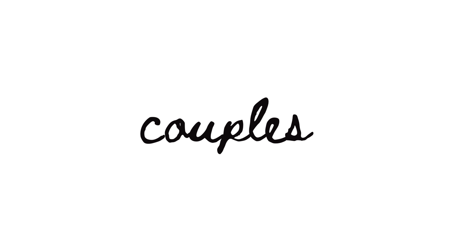 Cursive text 'couples' written in dark lettering against a black background.