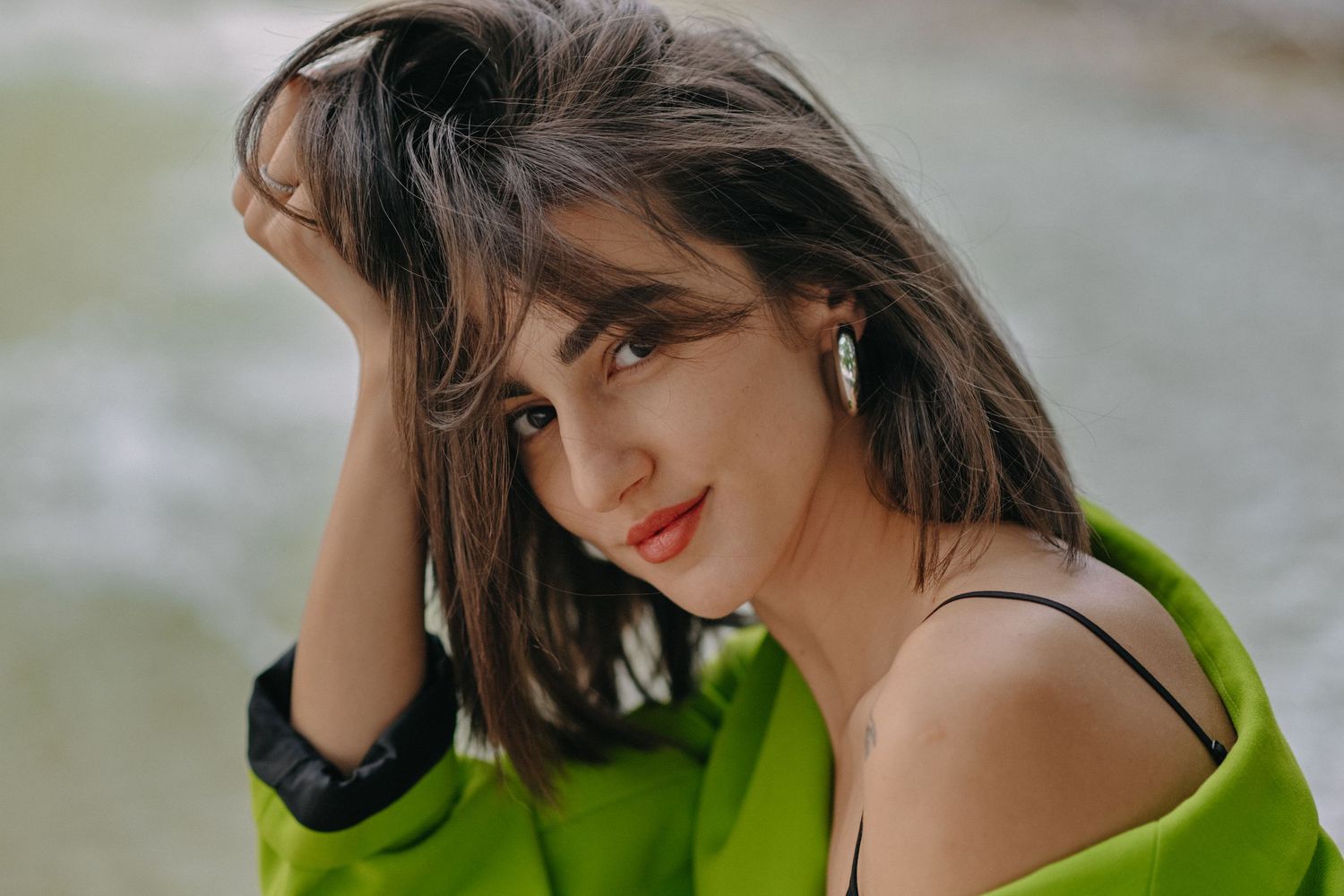 Outdoor portraits featuring bright green accents and natural lighting.