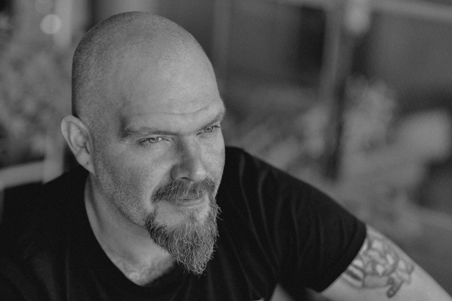 Black and white candid portraits showing contemplative expressions.