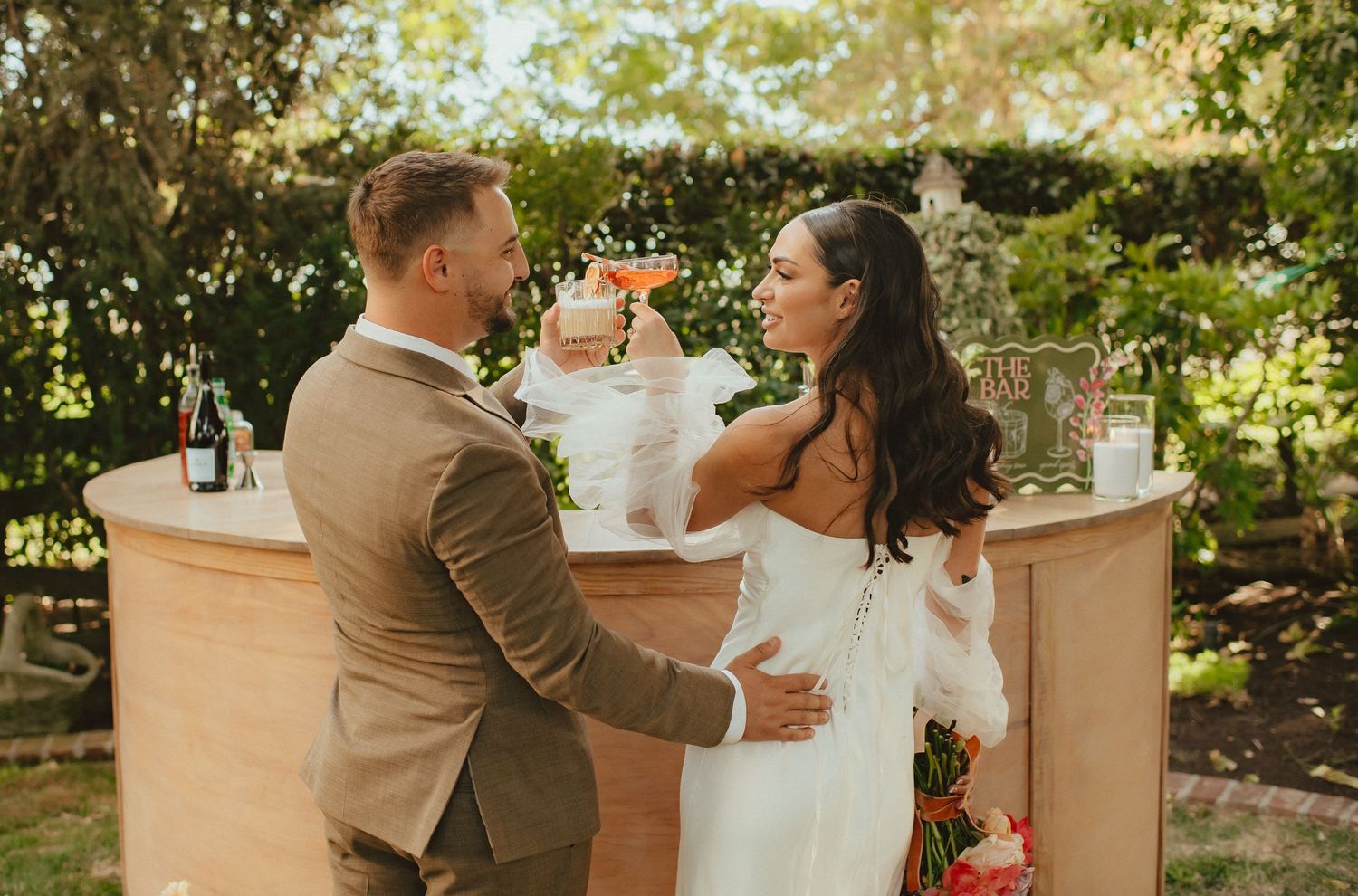 wedding couple at the bar on their wedding day in hanford, california