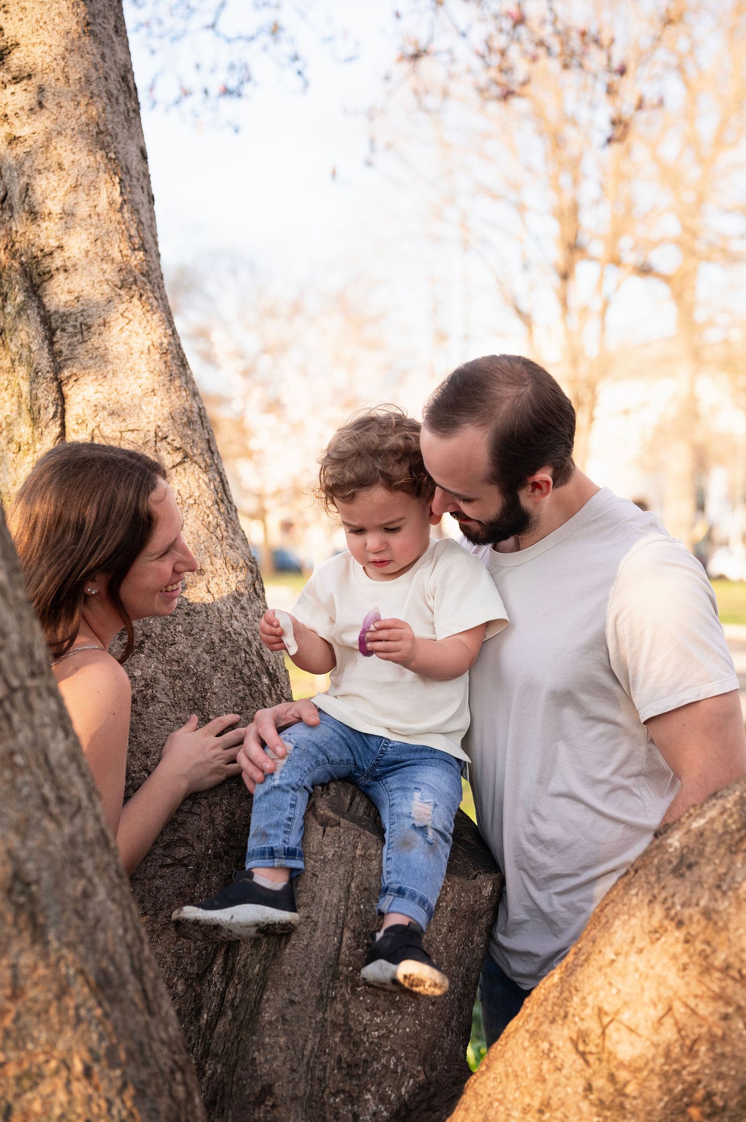 Candid family moment at Goodale Park—child-led storytelling with joy, light, and connection.