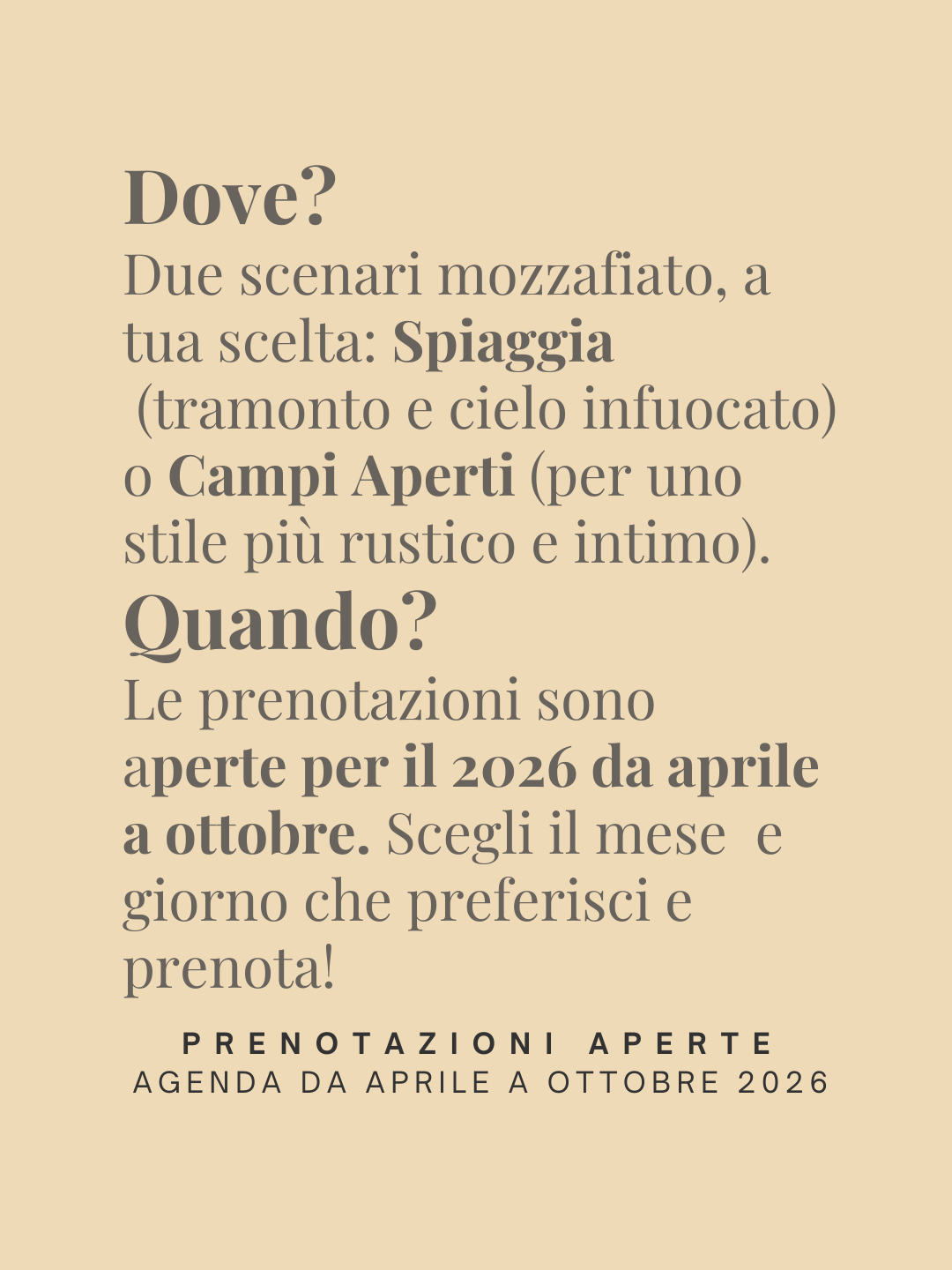 Italian text showing wedding venue booking information with dates from April to October 2026.