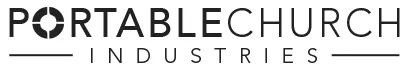 Portable Church Industries logo featuring text in black with a stylized cross design.