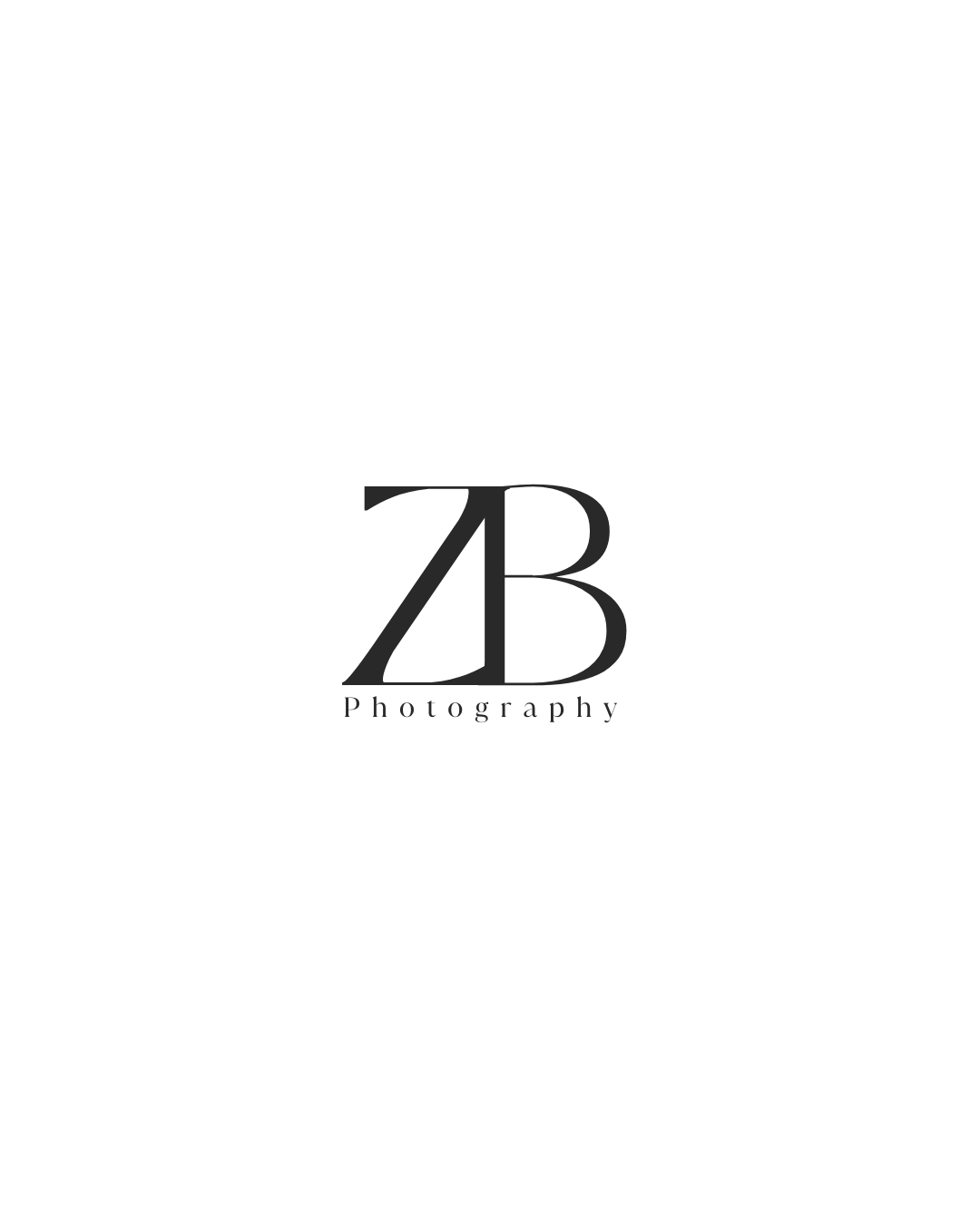 A minimalist black and white photography logo design featuring stylized letters ZB with 'photography' text underneath.