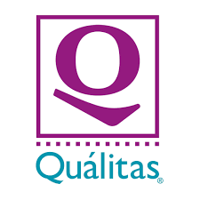 Purple gradient Qualitas logo with stylized letter Q appears in seven progressive stages on a white background.