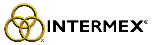 Black and yellow Intermex logo shown twice with circular interlocking ring design on white background.