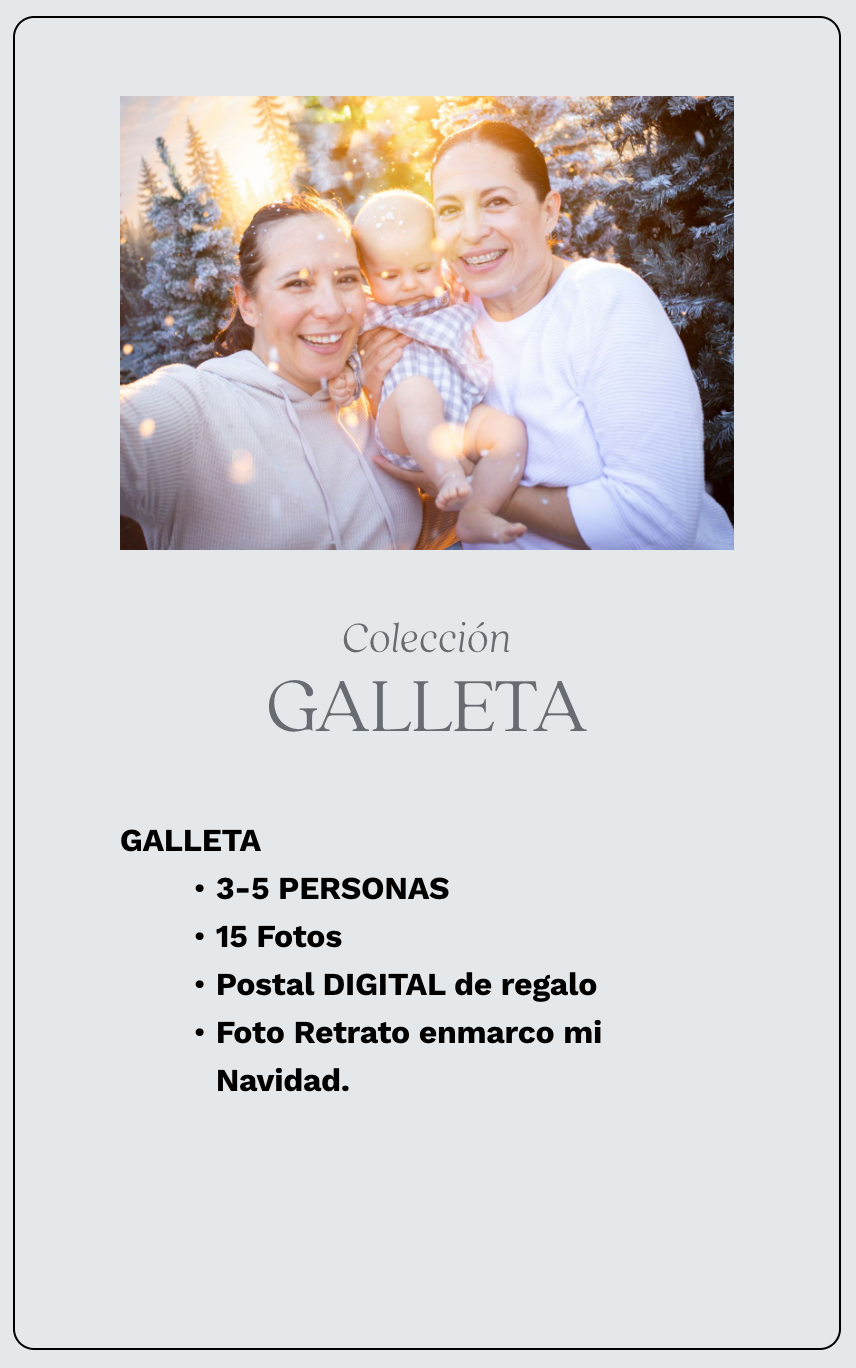 Two women and a baby pose for a festive Christmas photo outdoors, part of the Galleta Collection photography package.
