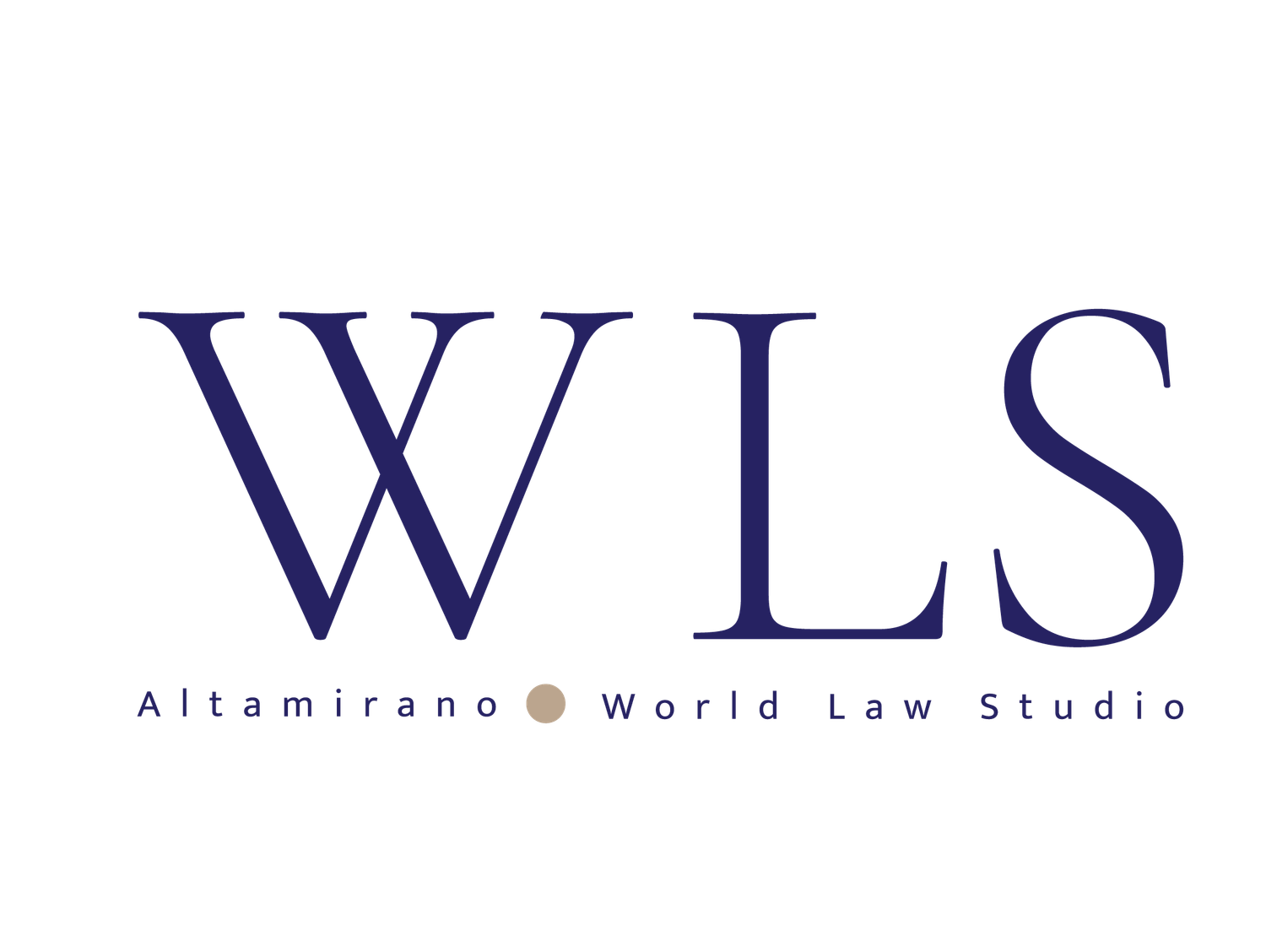 A navy blue WLS logo for Altamirano World Law Studio with clean modern typography and an orange dot accent.