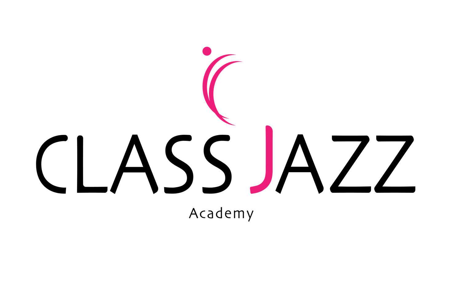 Pink text logo design for Class Jazz academy featuring a musical note as part of the typography.