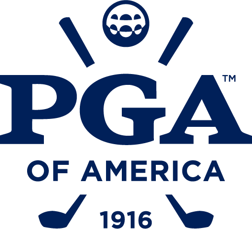 PGA of America official logo in navy blue, featuring golf clubs and ball emblem, established 1916.